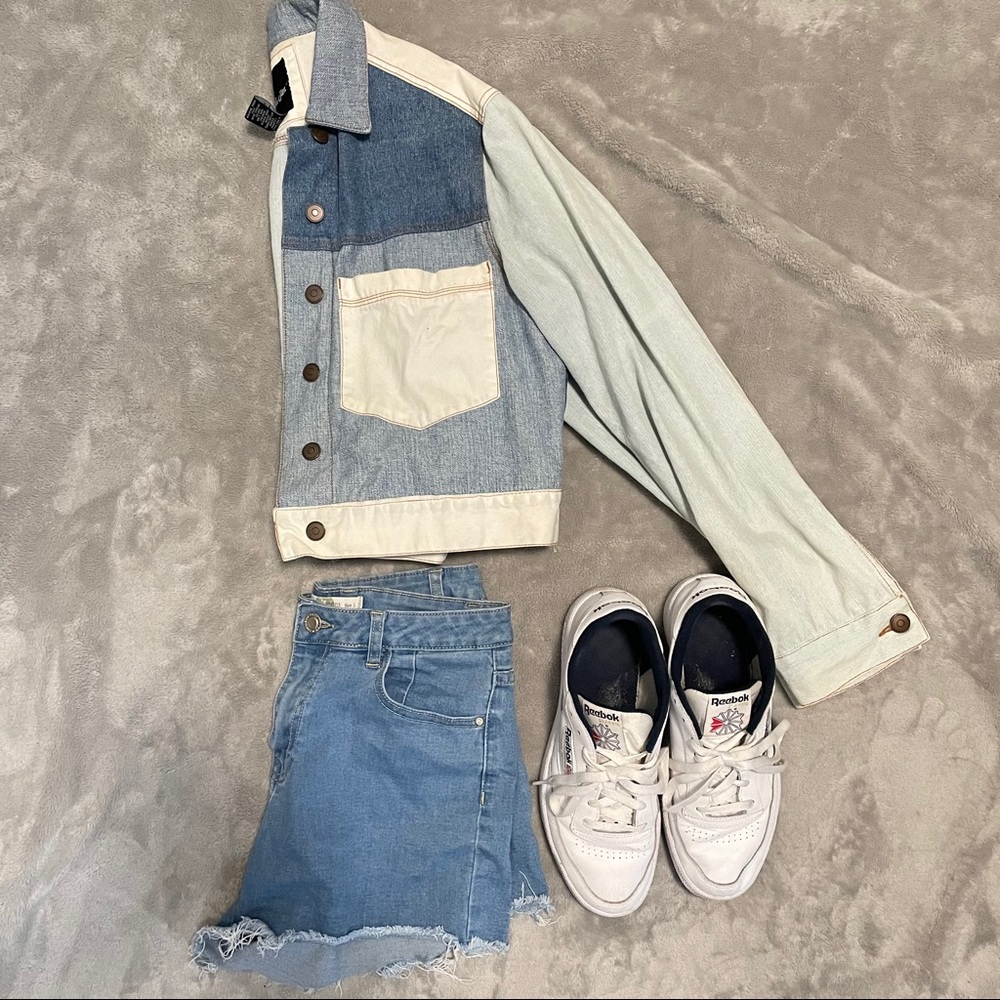 Vintage color block patched Jean jacket